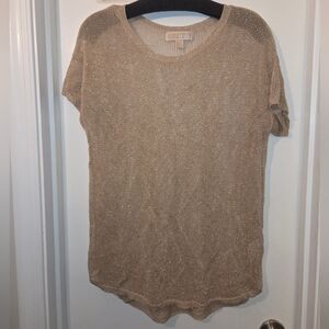 MICHAEL Michael Kors Gold Mesh Metallic Short Sleeve Top/Shirt.  Size L.